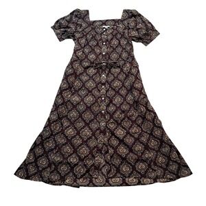 J. Jill Dress Women's Small Petite Midi Square Neck Paisley Organic Cotton Boho